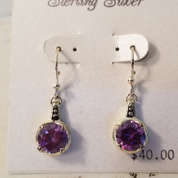 COPY - Sterling Silver Earrings Amethyst Cubic Zirconia - Picture 6 of 8